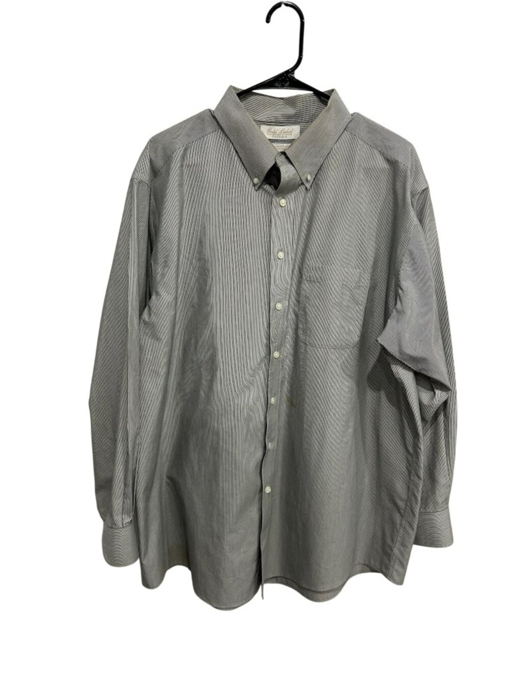 Gold Label Roundtree & Yorke 34 Mens Gray Striped Dress Shirt Scholarcore